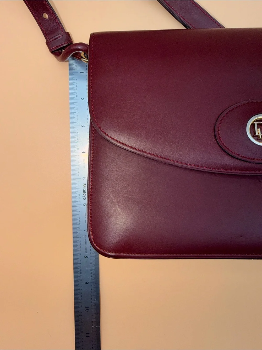 Vintage Christian Dior Burgundy Leather Medallion Flap Shoulder Bag France 🇫🇷